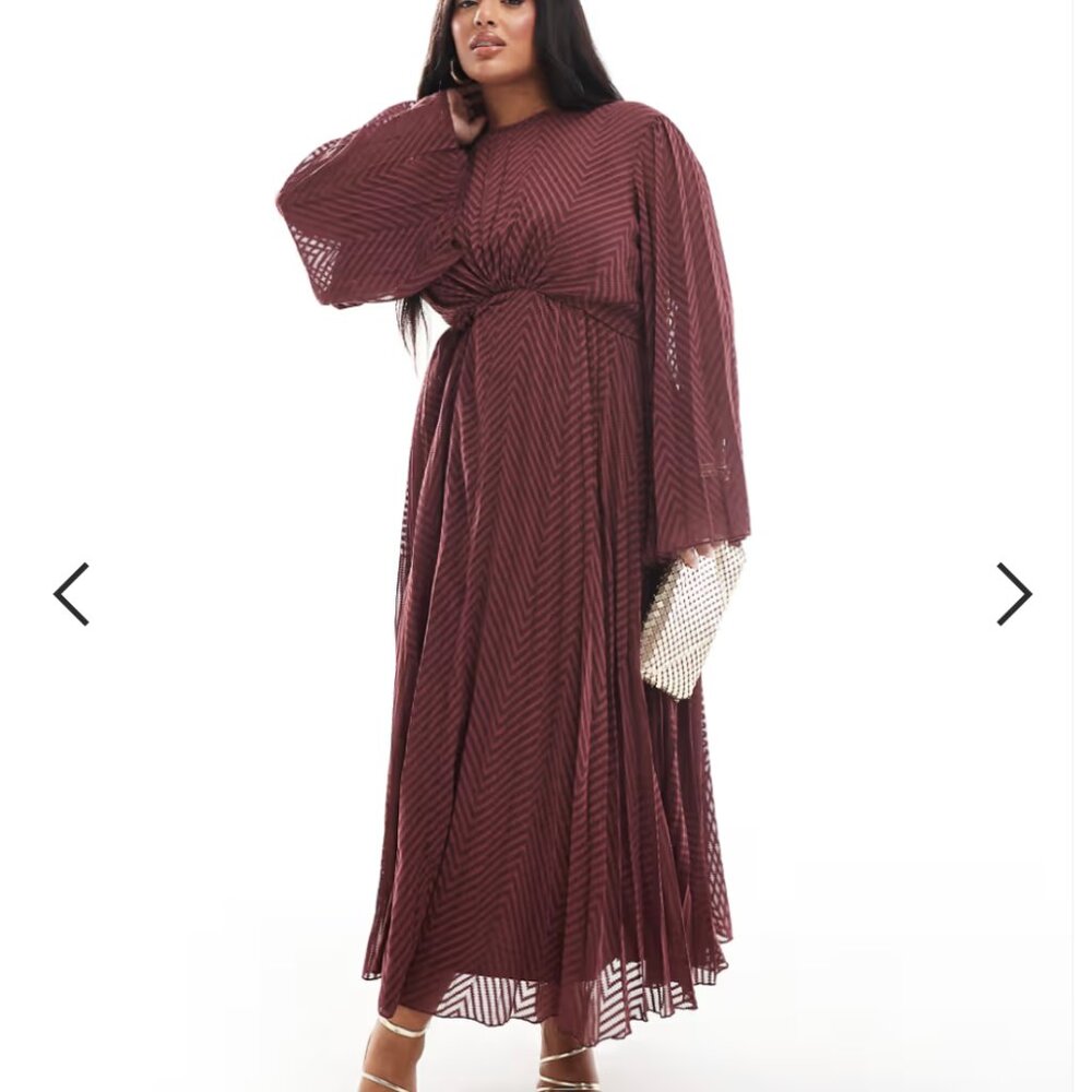 ASOS Curve NWT Women's Size 24 Burgundy Chevron Maxi Dress Sheer Tie Open Back